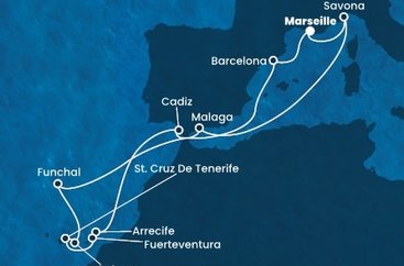 Francie, Itálie, Španělsko, Portugalsko z Marseille na lodi Costa Diadema