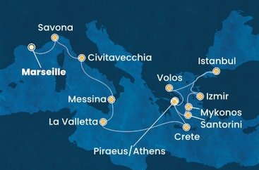 Francie, Itálie, Malta, Řecko, Turecko z Marseille na lodi Costa Fortuna