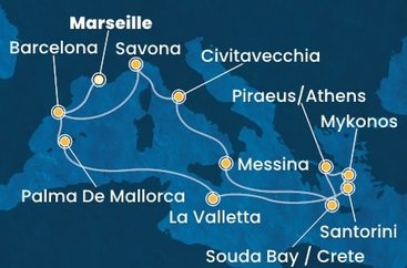 Francie, Španělsko, Malta, Řecko, Itálie z Marseille na lodi Costa Fascinosa
