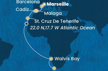 Francie, Španělsko, Namibie, Jihoafrická republika z Marseille na lodi Costa Smeralda