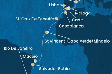 Francie, Itálie, Španělsko, Portugalsko, Maroko, Kapverdy, Brazílie z Marseille na lodi Costa Diadema