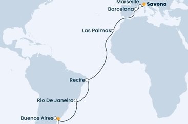 Uruguay, Argentina, Brazílie, Španělsko, Francie, Itálie z Montevidea na lodi Costa Fascinosa