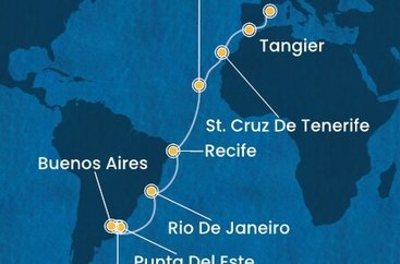 Uruguay, Argentina, Brazílie, Sao Vincente, Tenerife, Maroko, Španělsko z Montevidea na lodi Costa Favolosa