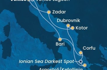 Itálie, Řecko, Chorvatsko, Černá Hora z Marghery na lodi Costa Deliziosa