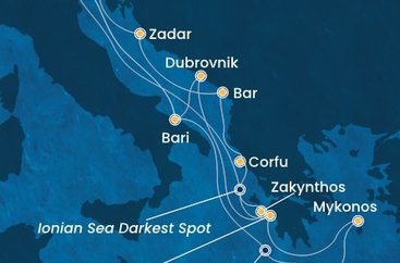 Itálie, Řecko, Chorvatsko, Černá Hora z Marghery na lodi Costa Deliziosa