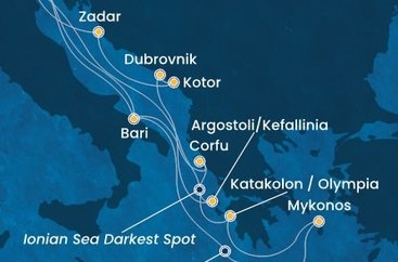 Itálie, Řecko, Chorvatsko, Černá Hora z Marghery na lodi Costa Deliziosa