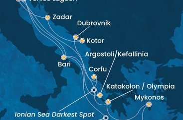 Itálie, Řecko, Chorvatsko, Černá Hora z Marghery na lodi Costa Deliziosa