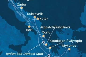 Itálie, Řecko, Chorvatsko, Černá Hora z Marghery na lodi Costa Deliziosa