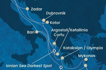 Itálie, Řecko, Chorvatsko, Černá Hora z Marghery na lodi Costa Deliziosa