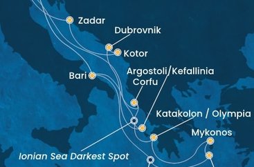 Itálie, Řecko, Chorvatsko, Černá Hora z Marghery na lodi Costa Deliziosa