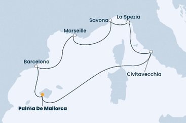 Španělsko, Francie, Itálie z Palma de Mallorca na lodi Costa Diadema