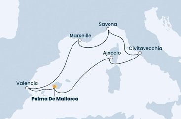 Španělsko, Francie, Itálie z Palma de Mallorca na lodi Costa Diadema