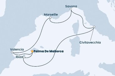 Španělsko, Francie, Itálie z Palma de Mallorca na lodi Costa Diadema