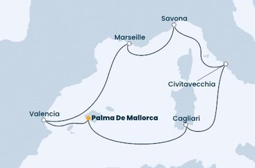 Španělsko, Francie, Itálie z Palma de Mallorca na lodi Costa Diadema