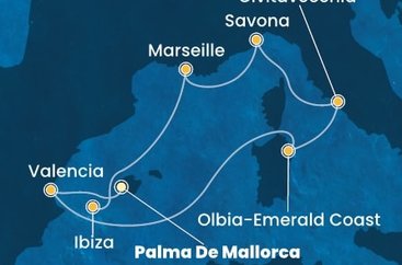Španělsko, Itálie, Francie z Palma de Mallorca na lodi Costa Pacifica