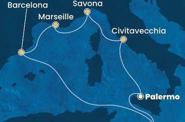 Itálie, Francie, Španělsko, Malta z Palerma na lodi Costa Pacifica