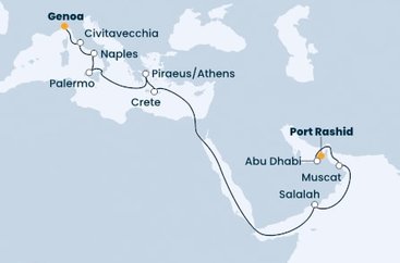 Spojené arabské emiráty, Omán, Řecko, Itálie na lodi Costa Toscana