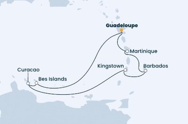 Guadeloupe, Bonaire, Curacao, Svatý Vincenc a Grenadiny, Barbados, Martinik z Pointe-à-Pitre, Guadeloupe na lodi Costa Fascinosa