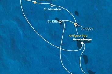 Guadeloupe, Britské Panenské ostrovy, , Svatý Martin, Antigua a Barbuda, Svatý Kryštof a Nevis, Martinik z Pointe-à-Pitre, Guadeloupe na lodi Costa Fortuna