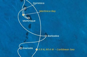 Guadeloupe, , Trinidad a Tobago, Grenada, Barbados, Dominika, Martinik z Pointe-à-Pitre, Guadeloupe na lodi Costa Fortuna