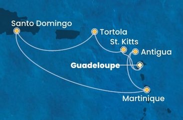 Guadeloupe, Svatý Kryštof a Nevis, Britské Panenské ostrovy, Dominikánská republika, Martinik, Antigua a Barbuda z Pointe-à-Pitre, Guadeloupe na lodi Costa Fascinosa