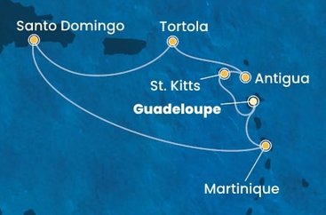 Guadeloupe, Svatý Kryštof a Nevis, Antigua a Barbuda, Britské Panenské ostrovy, Dominikánská republika, Martinik z Pointe-à-Pitre, Guadeloupe na lodi Costa Favolosa