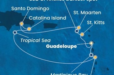 Guadeloupe, Svatý Kryštof a Nevis, Jamajka, Svatý Martin, Dominikánská republika, , Martinik, Zámořský departement Francie z Pointe-à-Pitre, Guadeloupe na lodi Costa Fascinosa
