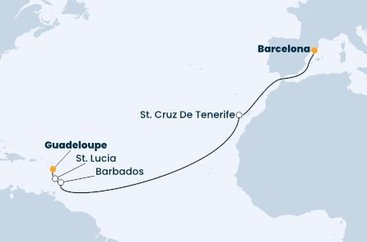 Guadeloupe, Svatá Lucie, Barbados, Španělsko z Pointe-à-Pitre, Guadeloupe na lodi Costa Fascinosa
