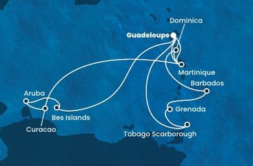 Guadeloupe, Trinidad a Tobago, Grenada, Barbados, Dominika, Martinik, Bonaire, Aruba, Curacao z Pointe-à-Pitre, Guadeloupe na lodi Costa Fortuna