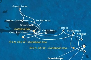 Guadeloupe, , Antigua a Barbuda, Britské Panenské ostrovy, Dominikánská republika, Zámořské území Velké Británie, Svatý Martin, Dominika z Pointe-à-Pitre, Guadeloupe na lodi Costa Fascinosa