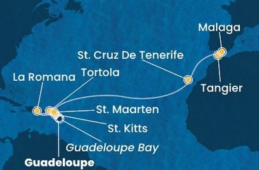 Guadeloupe, Svatý Kryštof a Nevis, Britské Panenské ostrovy, Dominikánská republika, Svatý Martin, Španělsko, Maroko z Pointe-à-Pitre na lodi Costa Fascinosa