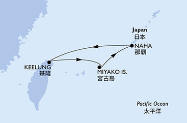 Japonsko, Tchaj-wan z Naha na lodi MSC Bellissima