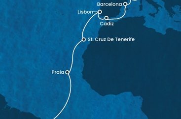 Brazílie, Kapverdy, Španělsko, Portugalsko, Francie, Itálie z Recifu na lodi Costa Pacifica