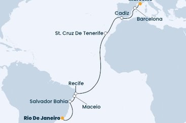 Brazílie, Španělsko, Francie z Rio de Janeira na lodi Costa Favolosa