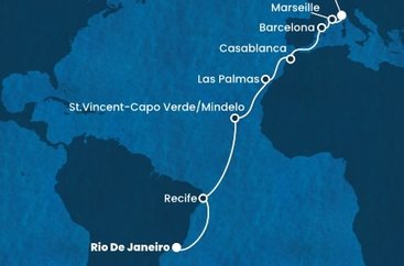 Brazílie, Kapverdy, Španělsko, Maroko, Francie, Itálie z Rio de Janeira na lodi Costa Favolosa