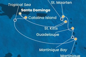 Dominikánská republika, Martinik, Guadeloupe, Svatý Martin, Svatý Kryštof a Nevis ze Santo Dominga na lodi Costa Fascinosa