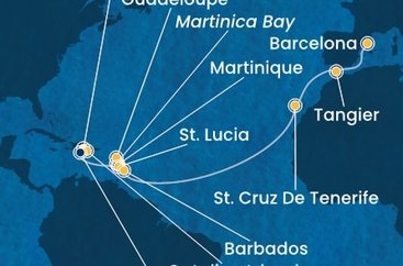 Dominikánská republika, , Martinik, Zámořský departement Francie, Guadeloupe, Svatá Lucie, Barbados, Španělsko, Maroko ze Santo Dominga na lodi Costa Fascinosa