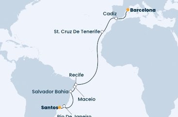 Brazílie, Španělsko ze Santosu na lodi Costa Favolosa