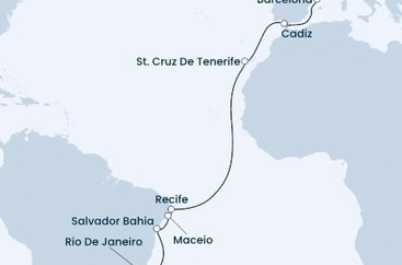Brazílie, Španělsko, Francie ze Santosu na lodi Costa Favolosa
