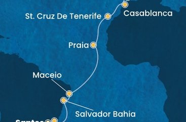 Brazílie, Kapverdy, Španělsko, Maroko, Portugalsko ze Santosu na lodi Costa Diadema