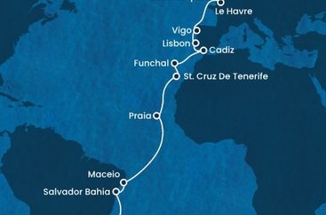 Brazílie, Kapverdy, Španělsko, Portugalsko, Francie, Velká Británie, Nizozemsko ze Santosu na lodi Costa Diadema