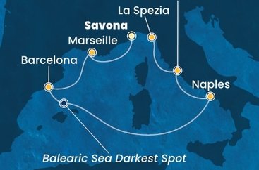 Itálie, Francie, Španělsko ze Savony na lodi Costa Toscana