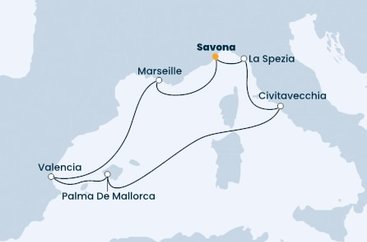 Itálie, Španělsko, Francie ze Savony na lodi Costa Diadema