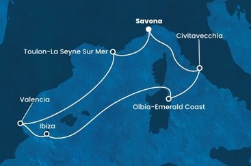 Itálie, Francie, Španělsko ze Savony na lodi Costa Pacifica