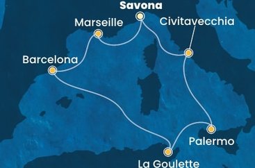 Itálie, Francie, Španělsko, Tunisko ze Savony na lodi Costa Pacifica