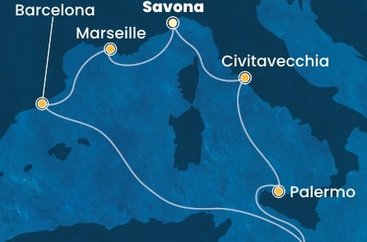 Itálie, Francie, Španělsko, Malta ze Savony na lodi Costa Pacifica