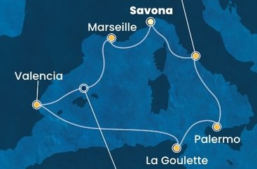 Itálie, Francie, Španělsko, Tunisko ze Savony na lodi Costa Pacifica