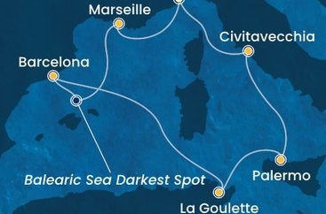 Itálie, Francie, Španělsko, Tunisko ze Savony na lodi Costa Pacifica