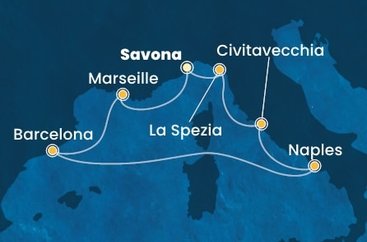 Itálie, Francie, Španělsko ze Savony na lodi Costa Toscana