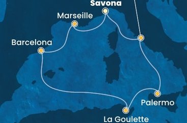 Itálie, Francie, Španělsko, Tunisko ze Savony na lodi Costa Pacifica